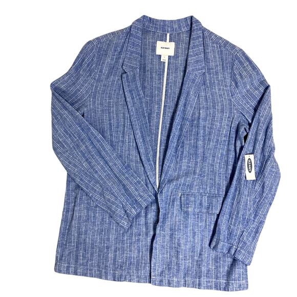 Old Navy Jackets & Blazers - Old Navy Open Front Linen Blazer Womens L Blue Striped Lightweight